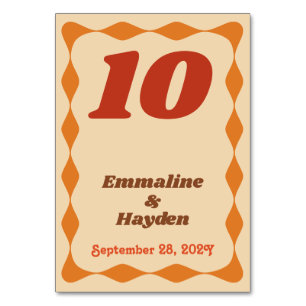 Groovy Wavy Orange and Brown Table Number Card