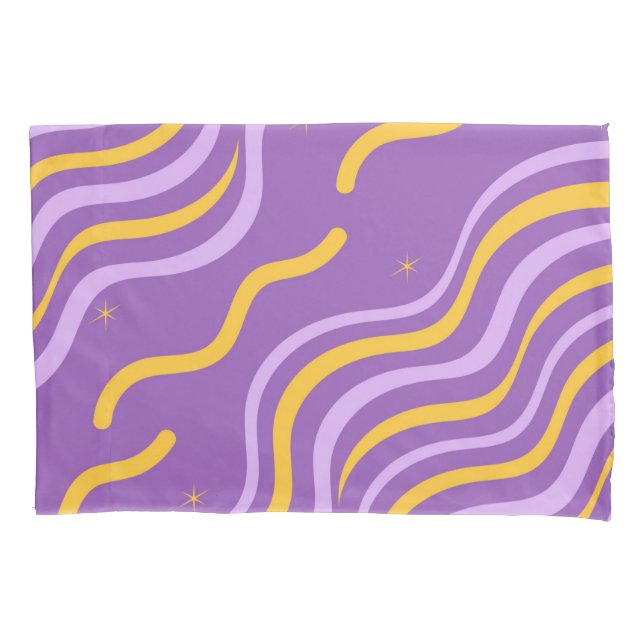 Groovy Wavy Stripe Purple Yellow Abstract Spring Pillowcase (Front)