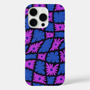 Groovy Wavy Trippy 60s Flower Checks Blue Pink iPhone 16 Pro Case