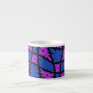 Groovy Wavy Trippy 60s Flower Checks Blue Pink Espresso Cup