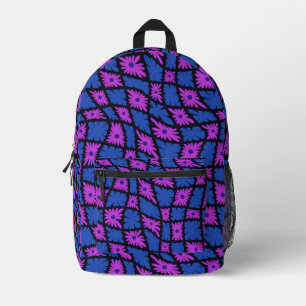 Groovy Wavy Trippy 60s Flower Checks Blue Pink Printed Backpack