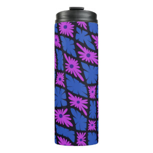 Groovy Wavy Trippy 60s Flower Checks Blue Pink Thermal Tumbler