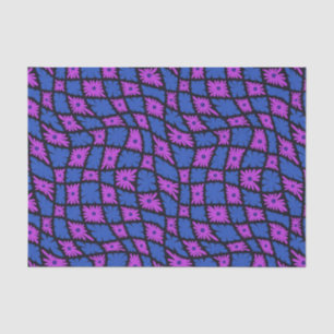 Groovy Wavy Trippy 60s Flower Checks Blue Pink Tissue Paper