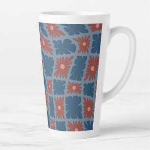 Groovy Wavy Trippy 60s Flower Checks Blue Red Latte Mug