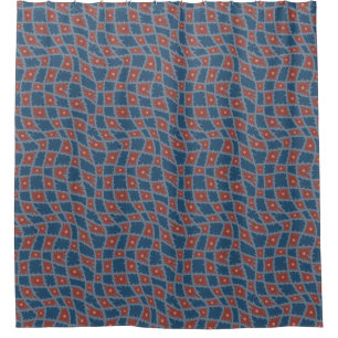 Groovy Wavy Trippy 60s Flower Checks Blue Red Shower Curtain