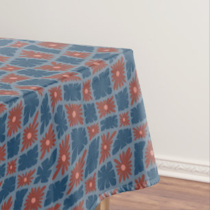 Groovy Wavy Trippy 60s Flower Checks Blue Red Tablecloth