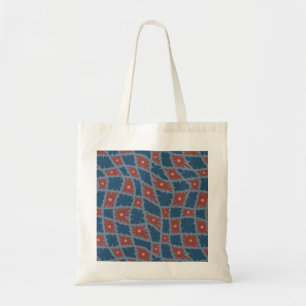 Groovy Wavy Trippy 60s Flower Checks Blue Red Tote Bag