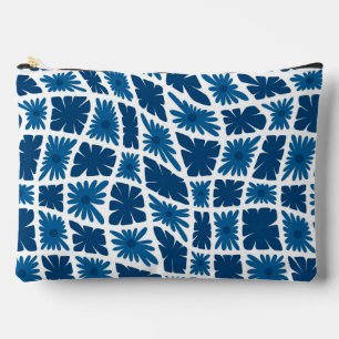 Groovy Wavy Trippy 60s Flower Checks Blues Accessory Pouch