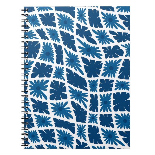 Groovy Wavy Trippy 60s Flower Checks Blues Notebook (Front)