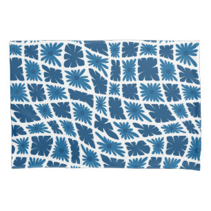 Groovy Wavy Trippy 60s Flower Checks Blues Pillowcase