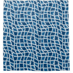 Groovy Wavy Trippy 60s Flower Checks Blues Shower Curtain