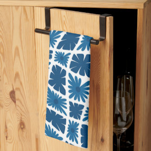 Groovy Wavy Trippy 60s Flower Checks Blues Tea Towel