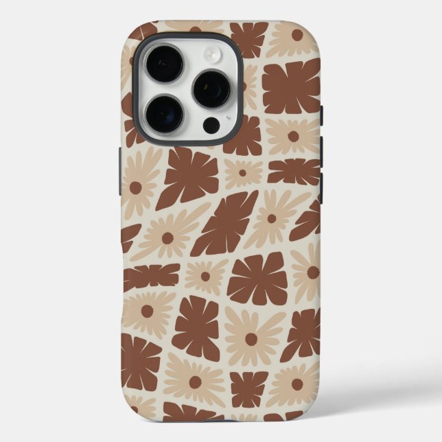 Groovy Wavy Trippy 60s Flower Checks Neutral Brown Case-Mate iPhone Case (Back)