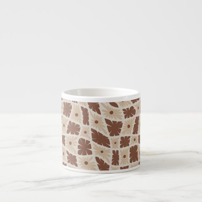 Groovy Wavy Trippy 60s Flower Checks Neutral Brown Espresso Cup (Front)
