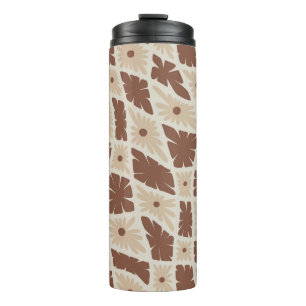 Groovy Wavy Trippy 60s Flower Checks Neutral Brown Thermal Tumbler