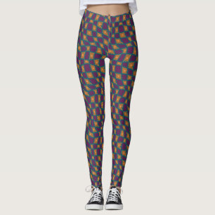Groovy Wavy Trippy 60s Flower Checks Orange Pink Leggings