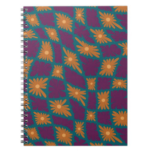 Groovy Wavy Trippy 60s Flower Checks Orange Pink Notebook