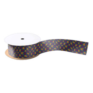 Groovy Wavy Trippy 60s Flower Checks Orange Pink Satin Ribbon