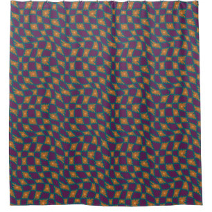 Groovy Wavy Trippy 60s Flower Checks Orange Pink Shower Curtain