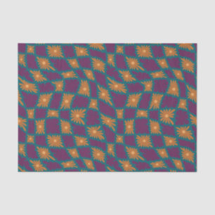 Groovy Wavy Trippy 60s Flower Checks Orange Pink Tissue Paper