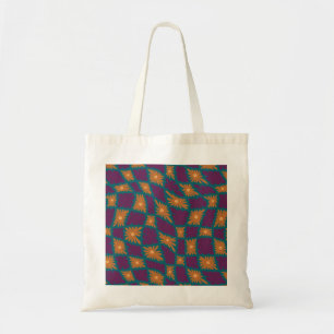 Groovy Wavy Trippy 60s Flower Checks Orange Pink Tote Bag