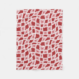 Groovy Wavy Trippy 60s Flower Checks Red Pink Fleece Blanket