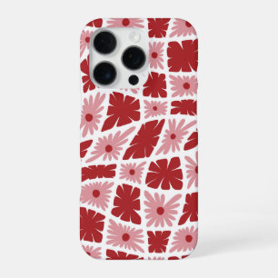 Groovy Wavy Trippy 60s Flower Checks Red Pink iPhone 16 Pro Case