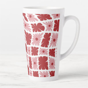 Groovy Wavy Trippy 60s Flower Checks Red Pink Latte Mug
