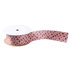 Groovy Wavy Trippy 60s Flower Checks Red Pink Satin Ribbon