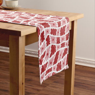 Groovy Wavy Trippy 60s Flower Checks Red Pink Short Table Runner