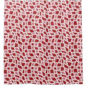 Groovy Wavy Trippy 60s Flower Checks Red Pink Shower Curtain