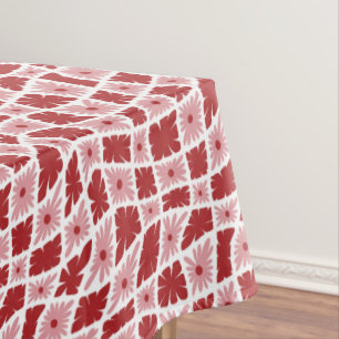 Groovy Wavy Trippy 60s Flower Checks Red Pink Tablecloth