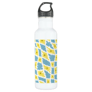 Groovy Wavy Trippy 60s Flower Checks Yellow Blue 710 Ml Water Bottle