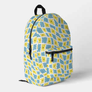 Groovy Wavy Trippy 60s Flower Checks Yellow Blue Printed Backpack