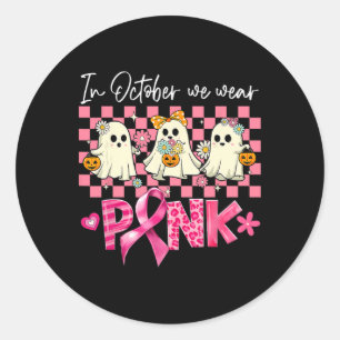 Groovy We Wear Pink Breast Cancer Awareness Ghost Classic Round Sticker