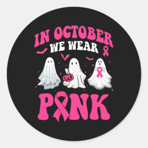 Groovy We Wear Pink Breast Cancer Awareness Ghost Classic Round Sticker