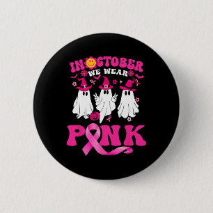 Groovy Wear Pink Breast Cancer Warrior Cute Ghost  6 Cm Round Badge