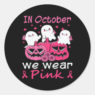 Groovy Wear Pink Breast Cancer Warrior Cute Ghost Classic Round Sticker