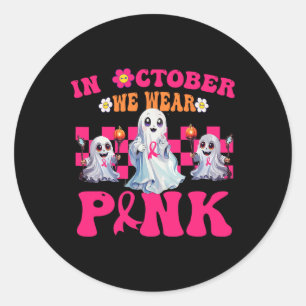 Groovy Wear Pink Breast Cancer Warrior Cute Ghost Classic Round Sticker