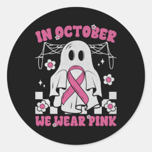 Groovy Wear Pink Breast Cancer Warrior Cute Ghost Classic Round Sticker