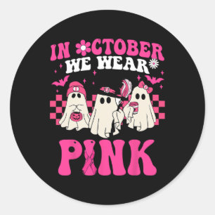 Groovy Wear Pink Breast Cancer Warrior Cute Ghost  Classic Round Sticker