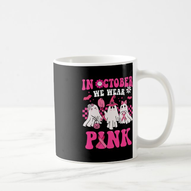 Groovy Wear Pink Breast Cancer Warrior Cute Ghost  Coffee Mug (Right)