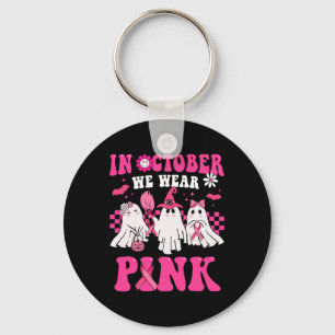Groovy Wear Pink Breast Cancer Warrior Cute Ghost Key Ring