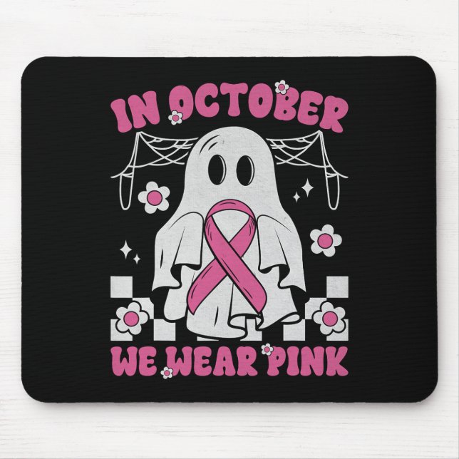 Groovy Wear Pink Breast Cancer Warrior Cute Ghost  Mouse Pad (Front)