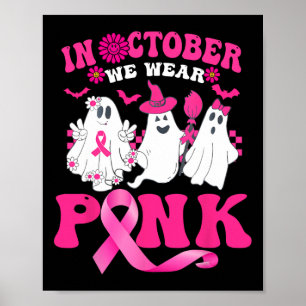 Groovy Wear Pink Breast Cancer Warrior Cute Ghost Poster