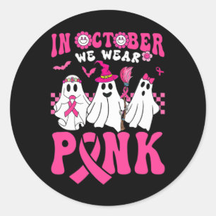 Groovy Wear Pink Breast Cancer Warrior Ghost Hallo Classic Round Sticker
