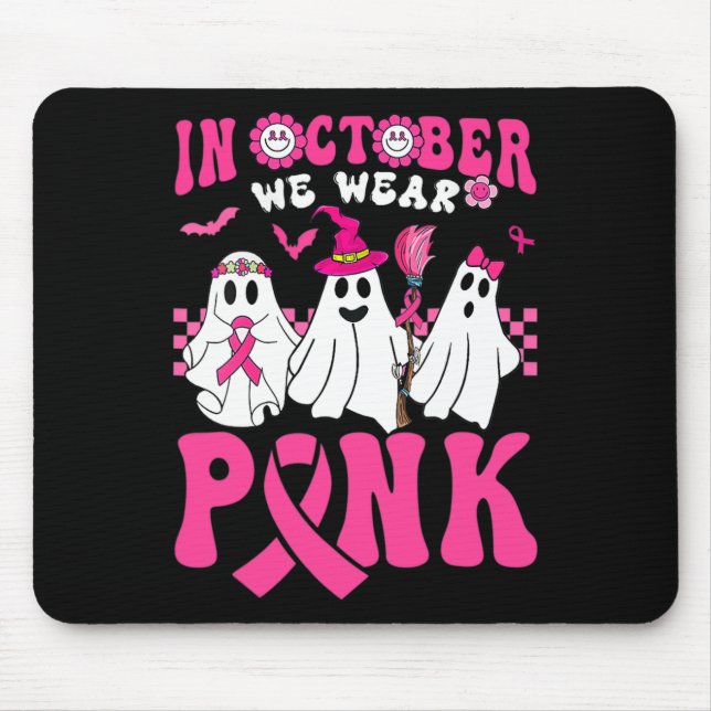 Groovy Wear Pink Breast Cancer Warrior Ghost Hallo Mouse Pad (Front)