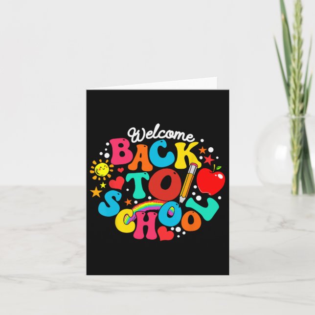 Groovy Welcome Back To School Rainbow Pencil Teach Card (Front)