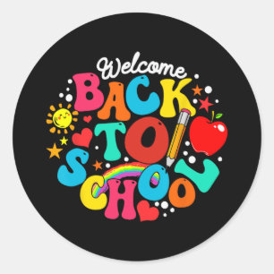 Groovy Welcome Back To School Rainbow Pencil Teach Classic Round Sticker