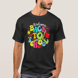 Groovy Welcome Back To School Rainbow Pencil Teach T-Shirt